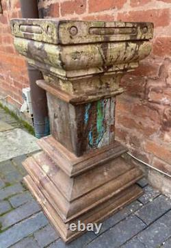 Vintage Original Antique Indian Wooden Column Pillar Pedestal Stand 62cm High