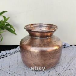 Vintage Original Copper Solid Hand Hammered Beautiful Holy Water Pot Rich Patina