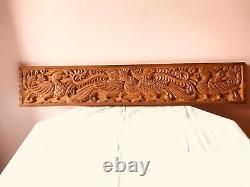 Vintage Peacock Dragon Plaque Wall Wooden Panel Floral Hand Carved Estate decor