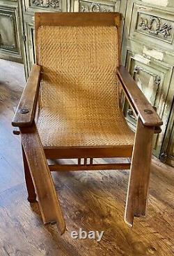 Vintage Plantation Chair, Indian Teak Rattan Colonial Planter's Original