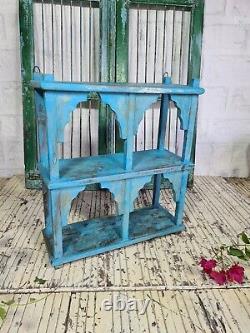 Vintage Reclaimed Indian Hand Made Blue Wooden Temple Wall Display Shelves