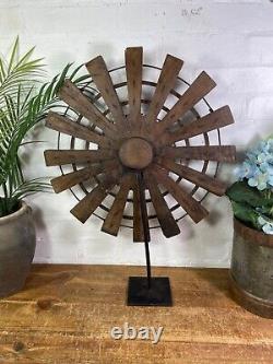 Vintage Rustic Antique Indian Silk Spinning Charkha Wheel Sculpture on Stand