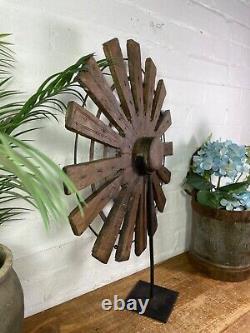 Vintage Rustic Antique Indian Silk Spinning Charkha Wheel Sculpture on Stand