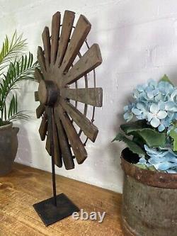 Vintage Rustic Antique Indian Silk Spinning Charkha Wheel Sculpture on Stand