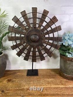 Vintage Rustic Antique Indian Silk Spinning Charkha Wheel Sculpture on Stand