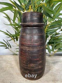Vintage Rustic Antique Nepalese Carved Wooden Water Pot Vase