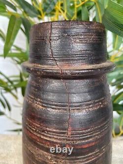 Vintage Rustic Antique Nepalese Carved Wooden Water Pot Vase