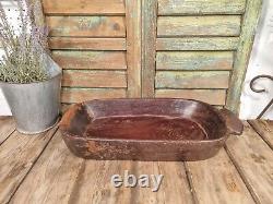 Vintage Rustic Hand Carved Indian Wooden Dough Parat Bowl Table Centrepiece