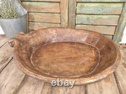 Vintage Rustic Hand Carved Indian Wooden Dough Parat Bowl Table Centrepiece
