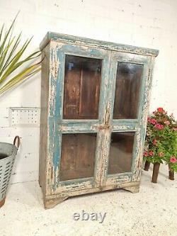 Vintage Rustic Indian Blue Wooden Glazed Shop Display Bathroom Kitchen Cabinet