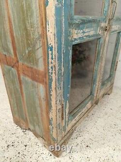 Vintage Rustic Indian Blue Wooden Glazed Shop Display Bathroom Kitchen Cabinet