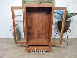 Vintage Rustic Indian Brown Wooden Glazed Shop Display Bathroom Kitchen Cabinet