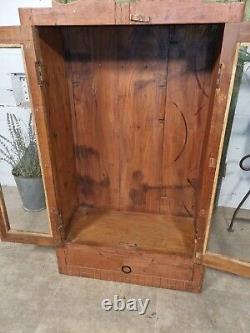 Vintage Rustic Indian Brown Wooden Glazed Shop Display Bathroom Kitchen Cabinet