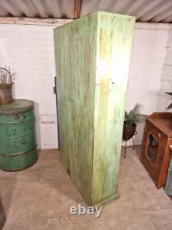 Vintage Rustic Indian Green Wooden Glazed Shop Display Bathroom Kitchen Cabinet