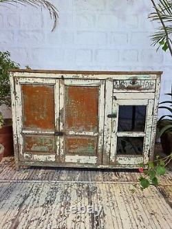 Vintage Rustic Indian Painted Wooden Glazed Shop Display Drinks Cocktail Cabinet