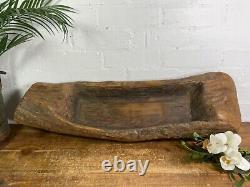 Vintage Rustic Wabi Sabi Carved Dugout Solid Wooden Trough Table Centrepiece