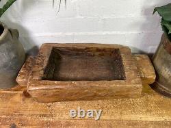 Vintage Rustic Wabi Sabi Carved Dugout Solid Wooden Trough Table Centrepiece