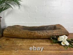 Vintage Rustic Wabi Sabi Carved Dugout Solid Wooden Trough Table Centrepiece