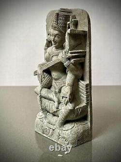 Vintage Saraswati Statue Hand Carved Indian Stone Goddess Of Speech & Learning