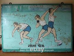 Vintage Shot Put Sign. Indian Athletic Sports Gym Display Board. Antique Mancave