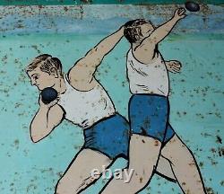 Vintage Shot Put Sign. Indian Athletic Sports Gym Display Board. Antique Mancave