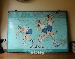 Vintage Shot Put Sign. Indian Athletic Sports Gym Display Board. Antique Mancave