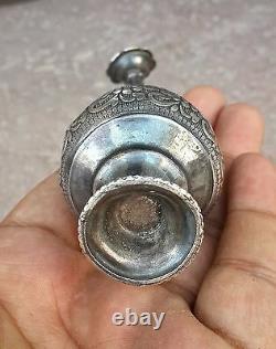 Vintage Silver Rose Water Sprinkler Bottle Hand Carved Collectible Decorative