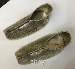 Vintage Silver White Metal Pair Eastern Indian Turkish Curled Toe Miniature Shoe