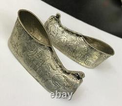 Vintage Silver White Metal Pair Eastern Indian Turkish Curled Toe Miniature Shoe
