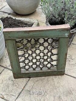 Vintage Small Indian Teak Wooden Iron Window Jali Screen Salvaged in Rajasthan 2