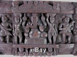 Vintage Southeast Asian Hindu Hand Carved Wooden Frieze Ganesha and Saraswati