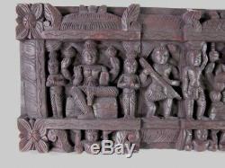 Vintage Southeast Asian Hindu Hand Carved Wooden Frieze Ganesha and Saraswati