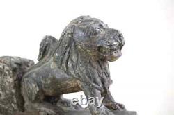 Vintage Stone carved Lion Figurine Candle Holder on Iron stand Indian Antique