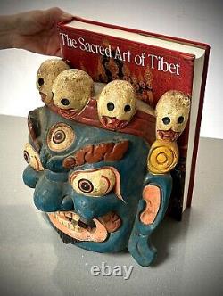 Vintage Tibetan Blue Mahakala The Protector Mask. Ring Of Five Skulls. Nepal