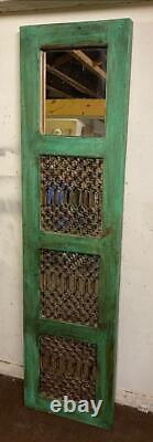 Vintage Upcycled Indian Wall Mirror Old Door Grills Painted Green