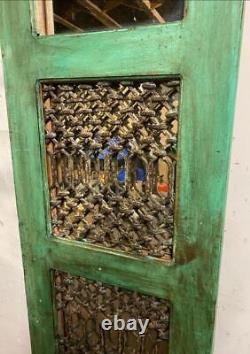 Vintage Upcycled Indian Wall Mirror Old Door Grills Painted Green