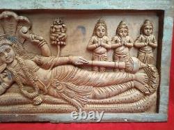 Vintage Vishnu Wall Panel Hindu Temple Wooden Statue Murti Sculpture Plaque Art