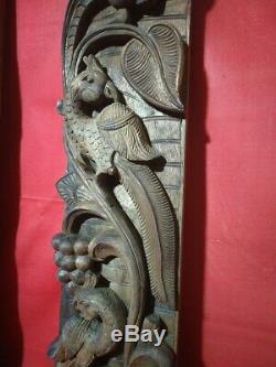 Vintage Wall Panel Pair Wooden Floral Hindu Temple Peacock Carving Decor Door US