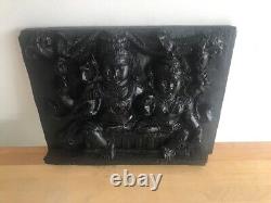 Vintage Wooden Carved Shiv and Parvati Hindu God Wall Panel Antique Sculpture