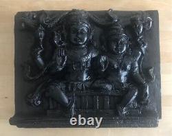 Vintage Wooden Carved Shiv and Parvati Hindu God Wall Panel Antique Sculpture
