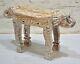 Vintage Wooden Elephant Face Side Stool Bench Fine Hand Carved White Rustic