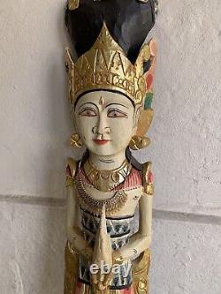 Vintage Wooden Hand Carved Painted Indian Woman Figure Statue