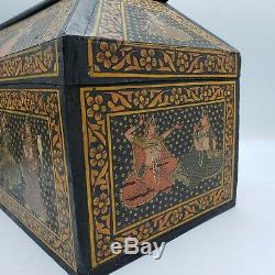 Vintage Wooden Storage Box with Clasp Indian Design with Dancing Women 15.5