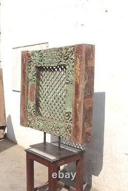 Vintage Wooden Window Panel With Iron Grill Antique Home Decor Wall Decor S-267