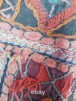 Vintage antique Indian throw kantha embroidered wall hanging patchwork boho