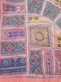 Vintage antique Indian throw kantha embroidered wall hanging patchwork boho
