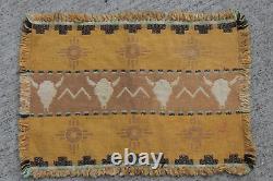 Vintage antique Native American bull sun rug miniature 18x13 small Indian art