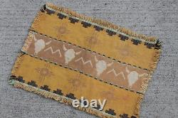 Vintage antique Native American bull sun rug miniature 18x13 small Indian art