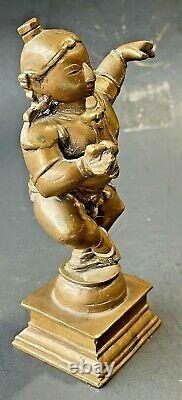 Vintage antique repro Lost wax cast bronze Dancing Bala Lord Krishna Figurine