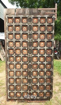 Vintage carved Indian door, Antique Indian door Teak wood door, Brass and Wooden